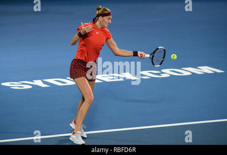 Le Parc olympique de Sydney, Sydney, Australie. 10 janvier, 2019. Sydney International Tennis ; Petra Kvitova de la République tchèque hits un coup droit dans son match contre Angelique Kerber de l'Allemagne : Action Crédit Plus Sport/Alamy Live News Banque D'Images