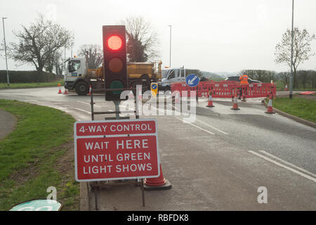 Ashwell, Rutland, UK. 10 janvier 2019. La quantité de travaux en cours dans la région de Rutland, UK sont les automobilistes de conduire au désespoir. Chaque jour lors de la conduite soit par ou à Rutland, les automobilistes sont incommodés par ces travaux qui semblent s'éterniser. Crédit : Jim Harrison/Alamy Live News Banque D'Images