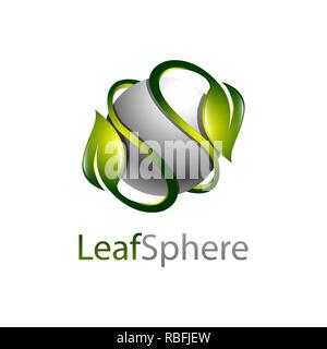 Les feuilles sont vert brillant logo sphère concept design template idée Illustration de Vecteur