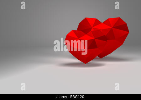 Le rendu 3D. Valentines Day hearts polygonal rouge Banque D'Images