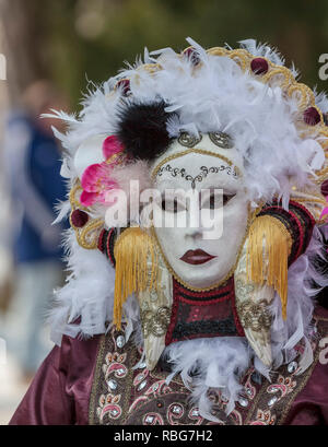 Annecy, France, Février 24, 2013 : Portrait d'une personne déguisée posant à Annecy, France, lors d'un carnaval vénitien qui célèbre la beauté de Banque D'Images