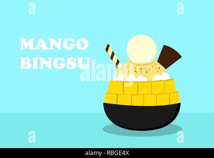 Dessert coréen ; Mango bingsu sur bleu , vector art design Illustration de Vecteur