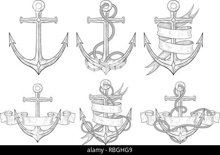 Ensemble d'ancrage. Croquis dessinés à la main, Illustration de Vecteur