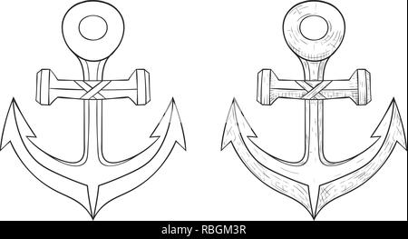 L'ancre. L'icône Contour et croquis à main Illustration de Vecteur