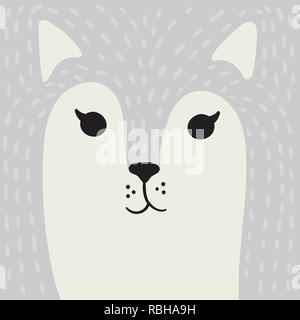 Chat mignon cartoon animal portrait visage souriant avec tête d'animal gris avec carte copy space vector illustration Illustration de Vecteur