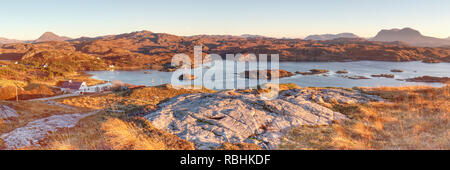 Vue panoramique sur la baie de Badcall, Sutherland Banque D'Images