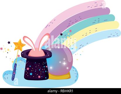 Boule de cristal de conte avec chapeau et les oreilles lapin Illustration de Vecteur