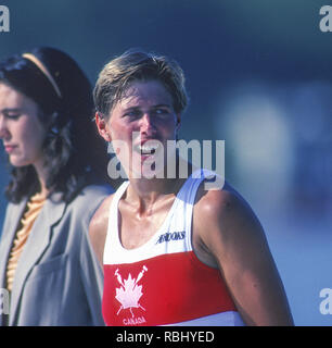 Jeux Olympiques de Barcelone 1992 Régate olympique - lac Banyoles POUVEZ W1X, Silken Laumann sur awards dock. ; Femmes Simple Médailles, {crédit obligatoire : © Peter Spurrier/Intersport Images] Banque D'Images