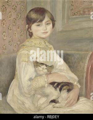 Julie Manet, dit aussi l'enfant au chat Julie Manet. Date/période : 1887. La peinture. Huile sur toile. Hauteur : 650 mm (25,59 po) ; Largeur : 540 mm (21.25 in). Auteur : Renoir, Pierre-Auguste. Banque D'Images