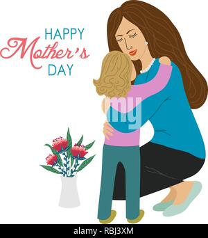 Happy mothers day, dessiner à main concept design, maman avec un enfant et d'un texte sur un fond blanc, vector illustration Illustration de Vecteur