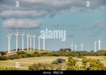 Les moulins à vent : éoliennes dans la campagne de la province de Cadix, dans le sud de l'Espagne. L'énergie éolienne, énergie environnement propre Banque D'Images