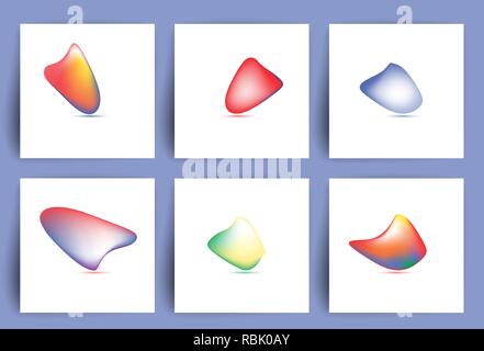 Des formes colorées de liquide. Ensemble d'irisation des pierres lisses. Fluide résumé des éléments graphiques. Les ovales de couleur dynamique. Illustration de Vecteur