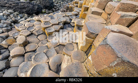 Giant's Causeway, le résultat d'une ancienne éruption folcano et répertorié comme un site du patrimoine mondial, en Irlande du Nord. Banque D'Images