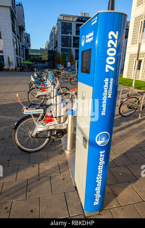 Station de location de vélos, Location de vélos, Regiorad, à Stuttgart, dans l'Europaviertel, Allemagne Banque D'Images