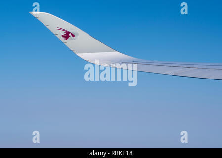 DOHA, QATAR -04 août 2018- Les avions de Qatar Airways (QR) sont alignés à l'Aéroport International Hamad (DOH). Banque D'Images
