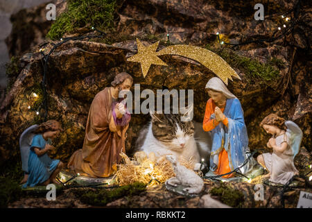 MONTEGEMOLI, ITALIE - janvier 04, 2019 : Le village de Montegemoli durant la période de Noël accueille l'événement sur les crèches, Pomarance municipalités Banque D'Images