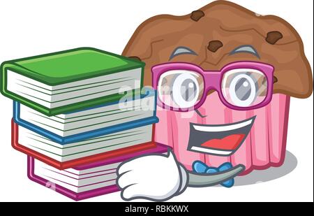 Muffins au chocolat livre avec des élèves sur une plaque mascotte Illustration de Vecteur