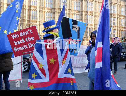 Londres, Royaume-Uni. Jan 11, 2019. Les militants de l'extérieur de l'Anti Brexit Chambres du Parlement à Londres aujourd'hui que le débat continue sur le premier ministre Theresa May's qui est l'objet d'un vote la semaine prochaine . Crédit : Simon Dack/Alamy Live News Banque D'Images