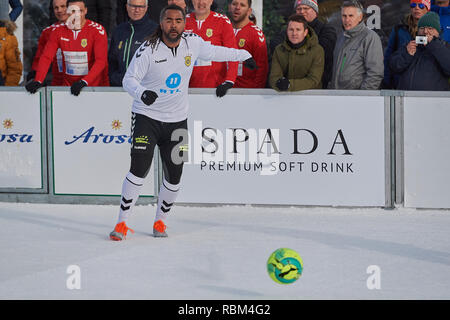 Arosa, Suisse, 11 janvier 2019. Patrick Owomoyela à la 9e Glace Neige non officiel Coupe du Monde de Football 2019 à Arosa. Crédit : Rolf Simeon/Alamy Live News Banque D'Images