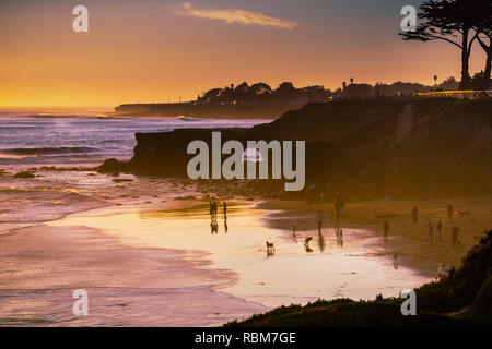 Coucher du soleil sur le littoral de l'océan Pacifique, Santa Cruz, Californie Banque D'Images