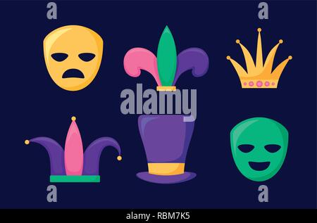 Set de cartes mardi gras icons vector illustration design Illustration de Vecteur