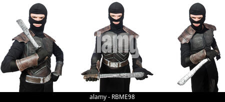 Jeune homme drôle en armure Banque D'Images