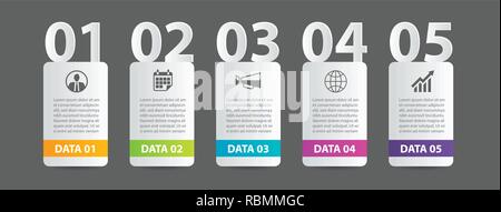 Dans l'onglet infographies papier horizontal index avec 5 modèle numéro de données. Résumé fond d'illustration vectorielle. Peut être utilisé pour la mise en page de workflow, busi Illustration de Vecteur