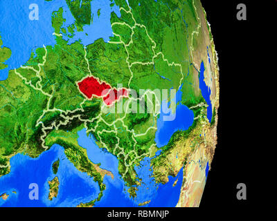 L'ex-Tchécoslovaquie sur modèle réaliste de la planète Terre avec des frontières du pays et très détaillée de la surface de la planète. 3D illustration. Éléments de cette imag Banque D'Images