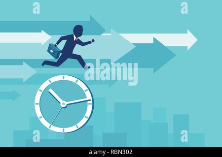 Concept d'affaires et de la gestion du temps. Vecteur d'un homme d'essayer de dépasser l'époque Illustration de Vecteur