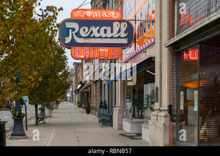 Marshall, Michigan - Une pharmacie Rexall. En même temps, Rexall était une grande chaîne de jusqu'à 12 000 pharmacies indépendantes, mais très peu restent maintenant Banque D'Images