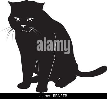 Chat noir sur blanc silhouette vector illustration Illustration de Vecteur