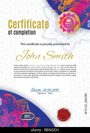 Bleu rose blanc officiel avec certificat or rose emblème. Création d'entreprise. Illustration de Vecteur
