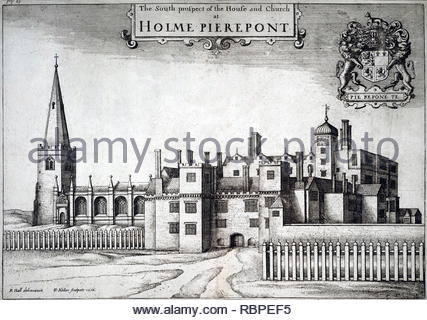 St Edmund's Church, Holme Pierrepont est une église située à l'Église d'Angleterre en Holme Pierrepont, Nottinghamshire, gravure par Wenceslaus Hollar aquafortiste bohème à partir de 1676 Banque D'Images