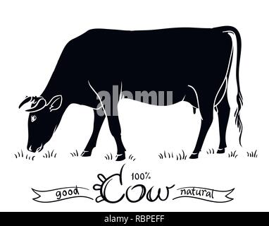 Isolé de la vache. Des silhouettes en noir et blanc d'une vache Illustration de Vecteur