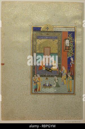 Bahram Gur dans le 'Palais jaune le dimanche', Folio 213 d'un quintette (Khamsa de Nizami) Banque D'Images