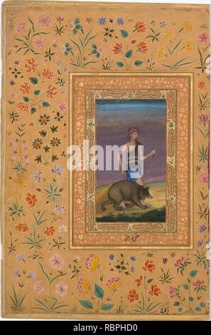 'Dervish conduisant un ours', Folio du Shah Jahan Album Banque D'Images