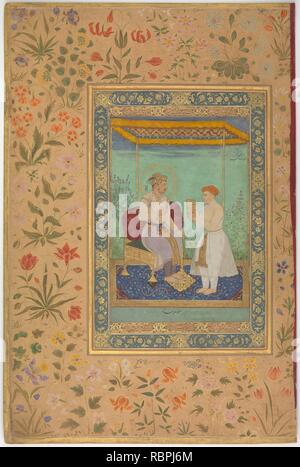 'Jahangir et son vizir, J'itimâd al-Dawla', Folio du Shah Jahan Album Banque D'Images