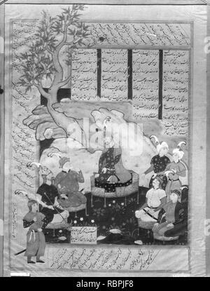 'Luhrasp entend des paladins de retour de la disparition de Kai Khusro', folio d'un Shahnama (Livre des Rois) de Firdausi Banque D'Images