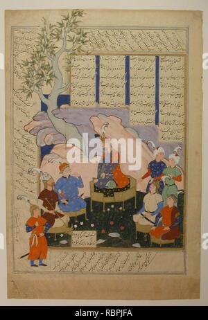 'Luhrasp entend des paladins de retour de la disparition de Kai Khusro', folio d'un Shahnama (Livre des Rois) de Firdausi Banque D'Images