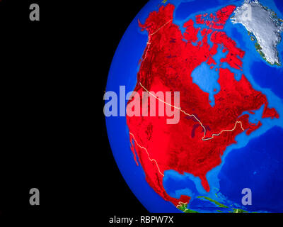 Membre de l'ALENA membres de l'espace sur modèle réaliste de la planète Terre avec des frontières du pays et détaillées de la surface de la planète. 3D illustration. Éléments de cette Banque D'Images