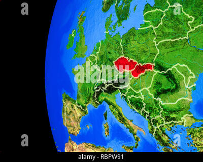L'ex-Tchécoslovaquie depuis l'espace sur le modèle réaliste de la planète Terre avec des frontières du pays et détaillées de la surface de la planète. 3D illustration. Éléments de thi Banque D'Images