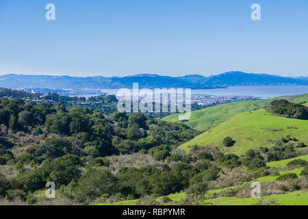 Vue vers la baie de San Pablo de Wildcat Canyon Regional Park, à l'est la baie de San Francisco, comté de Contra Costa, le comté de Marin en Californie, l'arrière-plan Banque D'Images