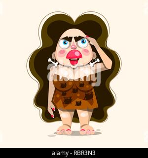Fille primitive montre ses émotions. L'Âge de pierre. Vector Illustration Illustration de Vecteur