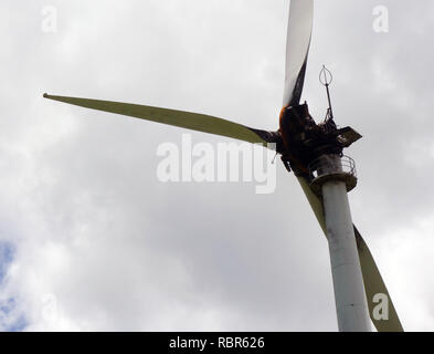 Dans la nacelle de l'éolienne qui a pris feu, Windy Hill wind farm, près de Ravenshoe, Queensland, Australie. Pas de PR Banque D'Images