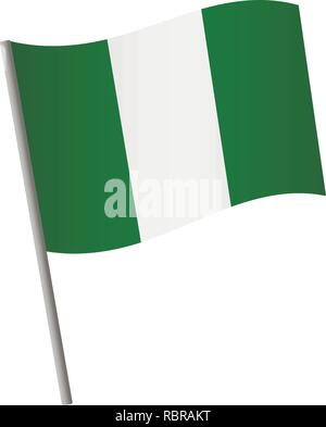 L'icône du drapeau du Nigeria. Drapeau national du Nigéria sur un poteau, vector illustration. Illustration de Vecteur