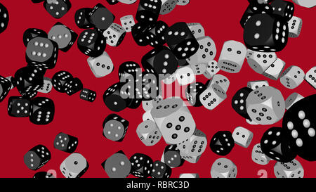 Dés noir et blanc, 3D illustration sur rouge Banque D'Images