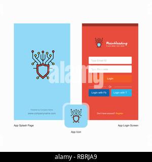 La sécurité informatique de l'entreprise Page d'ouverture de l'écran de démarrage et de conception avec modèle de Logo. Modèle d'affaires en ligne mobile Illustration de Vecteur