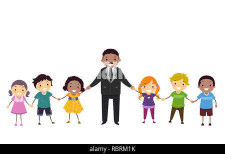 Illustration de Stickman Kids Holding Hands with Martin Luther King Banque D'Images