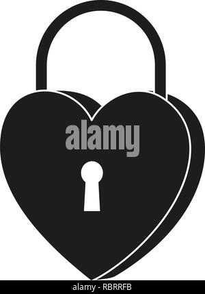 Coeur noir et blanc silhouette cadenas Illustration de Vecteur