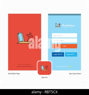 Écran de démarrage et cimetière de l'entreprise Login Page design avec logo modèle. Modèle d'affaires en ligne mobile Illustration de Vecteur